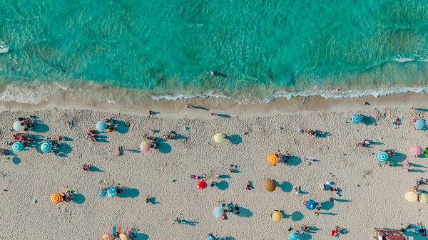 Aerial drone view of Ilıca Beach, Cesme, Izmir