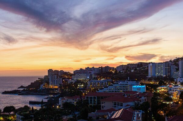 Night-time view of the coastline in Funchal, Madeira