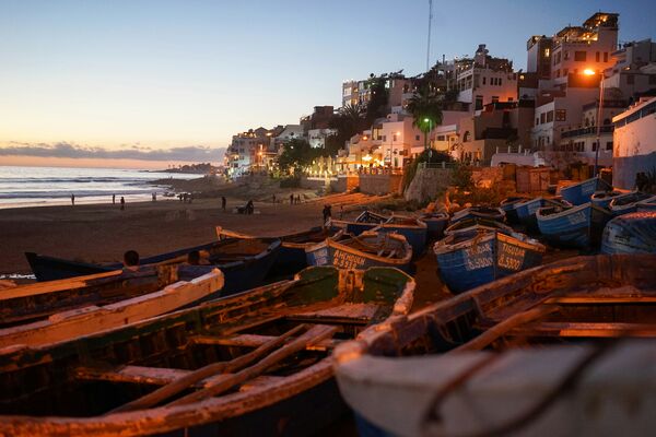 Night-time shot of the coast in Agadir, Morocco