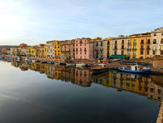 Coloured houses along the water in Bosa, Sardinia