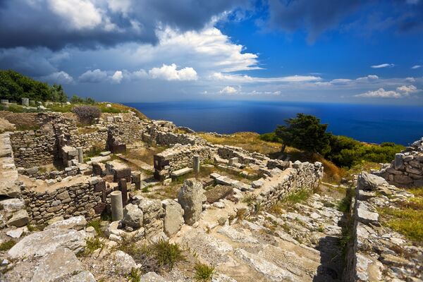 Greece. Cyclades Islands - Santorini (Thira). The excavations of Ancient Thera (Thira) on the hill Mesa Vouno - "House of Tyche"