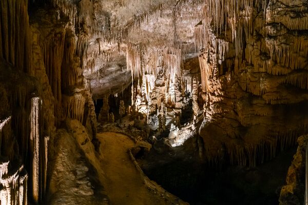 Porto Cristo, Spain - 23 January, 2024: view of the rock formations inside the Cuevas del Drach in eastern Mallorca