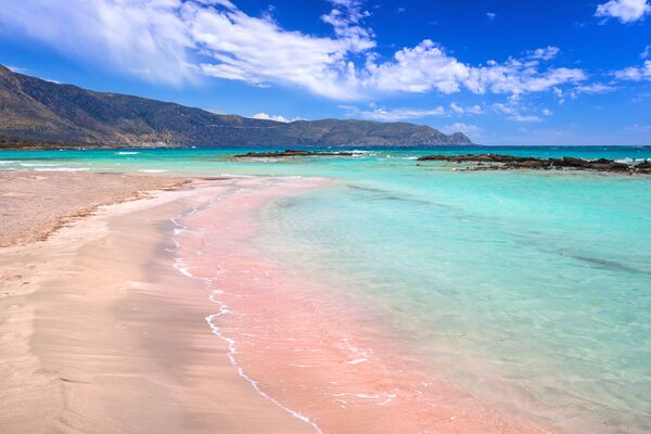 Elafonissi beach with pink sand on Crete, Greece